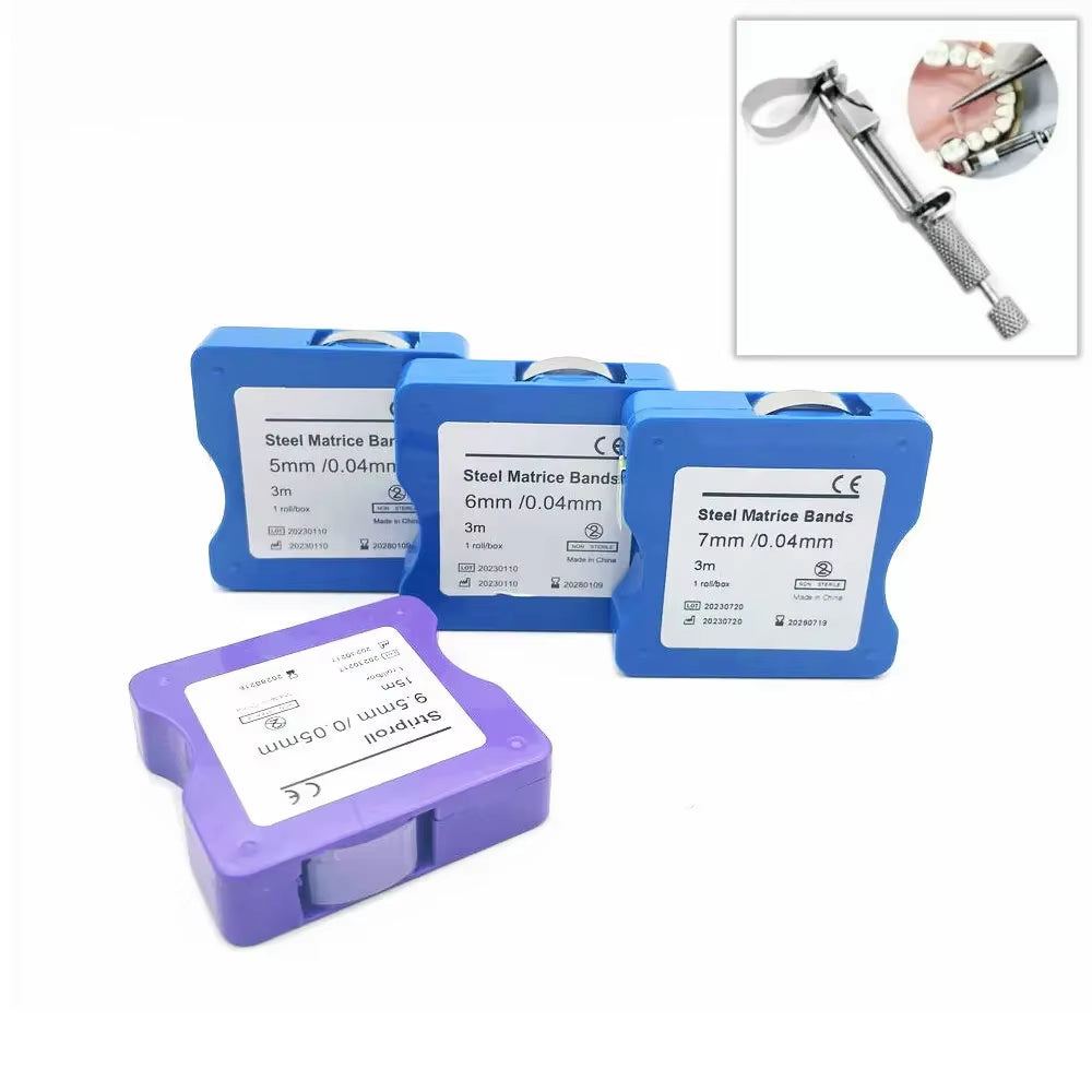 Dental Matrix Strip Dental Stainless Steel/Resin Film Restoration Light Cured Resin Clear Matrix Bands 5Mm/6Mm/7Mm Width