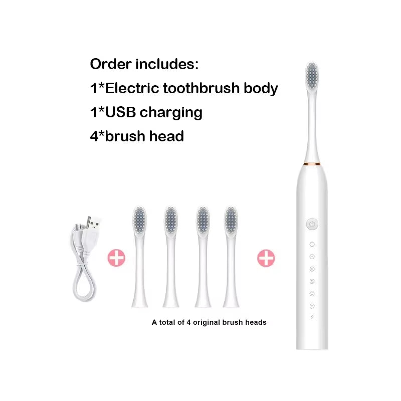 Electric Ultrasonic Toothbrush Six Speed Mode Home Soft Hair USB Charging Waterproof Adult Tooth Cleaner Automatic Couple Set