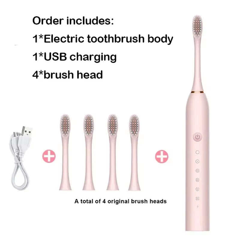 Electric Ultrasonic Toothbrush Six Speed Mode Home Soft Hair USB Charging Waterproof Adult Tooth Cleaner Automatic Couple Set